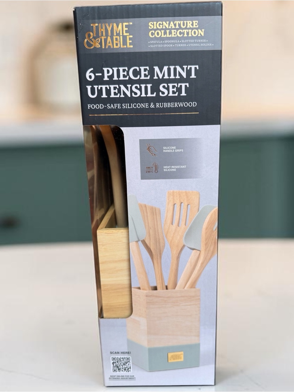 Thyme & Table 6-Piece Mint Silicone & Rubberwood Kitchen Utensil Set (NIB)
